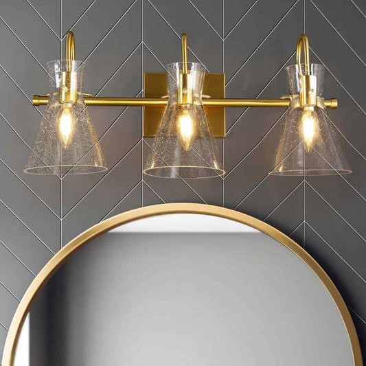 Uolfin Modern Bell Bathroom Vanity Light 3-Light Brass Gold Wall Sconce Light