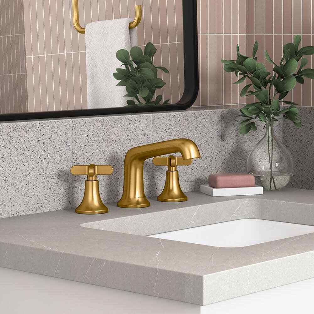 KOHLER Setra 8 in. Double Handle Bathroom Faucet, Vibrant Moderne Brushed Brass