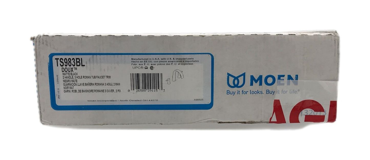 MOEN Doux 2-Handle Deck Mount Roman Tub Faucet Trim Kit in Matte Black No Valve