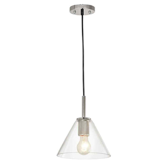 Decor Living 1-Light Brushed Nickel Mini Pendant with Glass Cone Shade