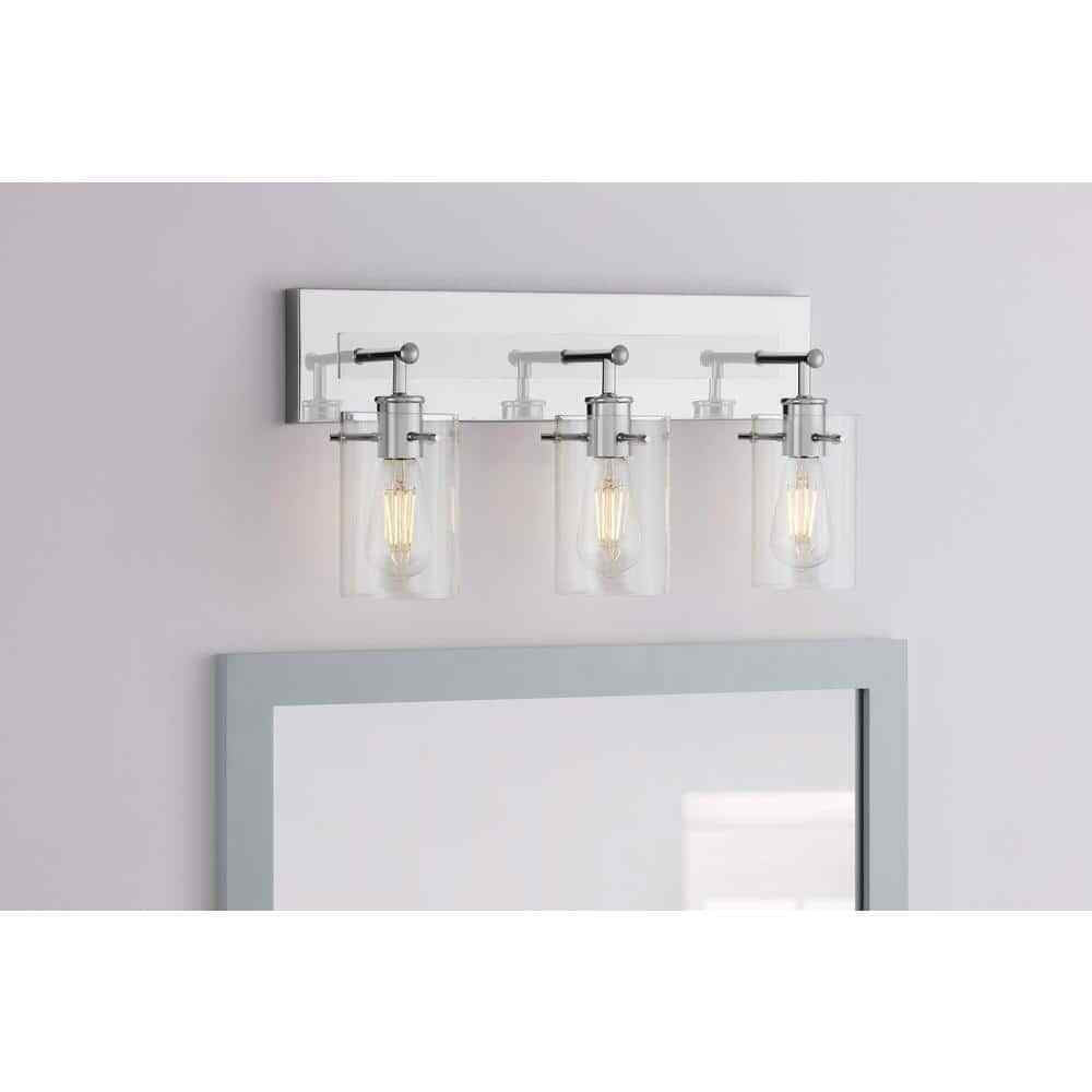 Hampton Bay Regan 21 in. 3-Light Chrome Vanity Light w/ Clear Glass Shades