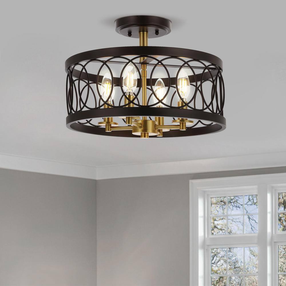 JONATHAN Y Sylvain Oil Rubbed Bronze/Brass Gold Metal LED Semi-Flush Mount