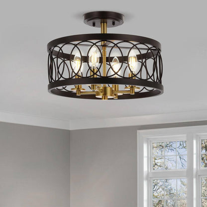 JONATHAN Y Sylvain Oil Rubbed Bronze/Brass Gold Metal LED Semi-Flush Mount