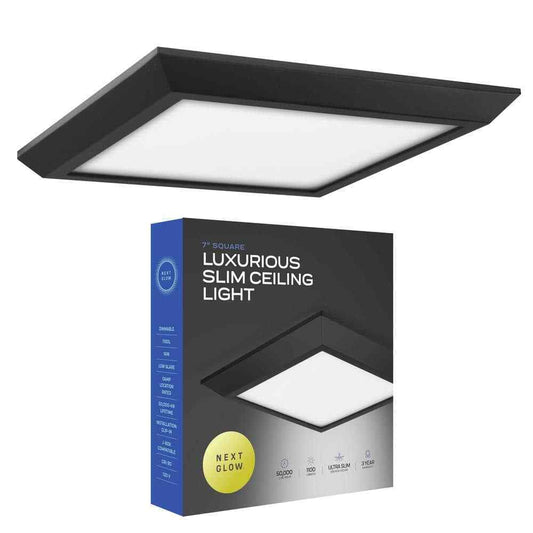 NEXT GLOW Ultra-Slim Luxurious Edge-lit 7 in. Black 4000K LED Flush Mount