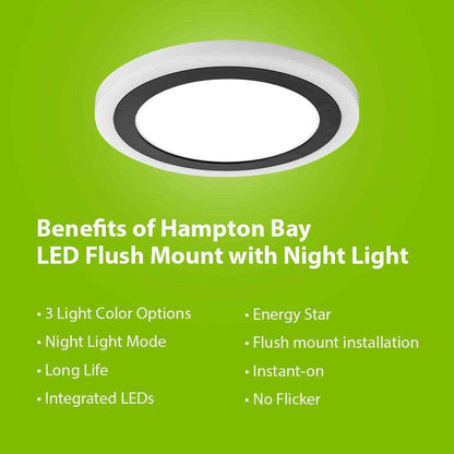 Hampton Bay Clement Round Flat Panel 13 in. Black Integrated LED Flush Mount
