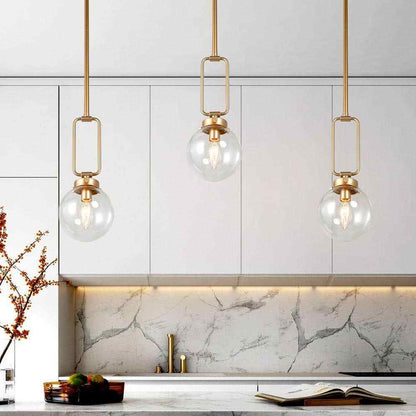 Uolfin Modern Globe Pendant Light Brass Gold Round Chandelier Clear Glass Shade