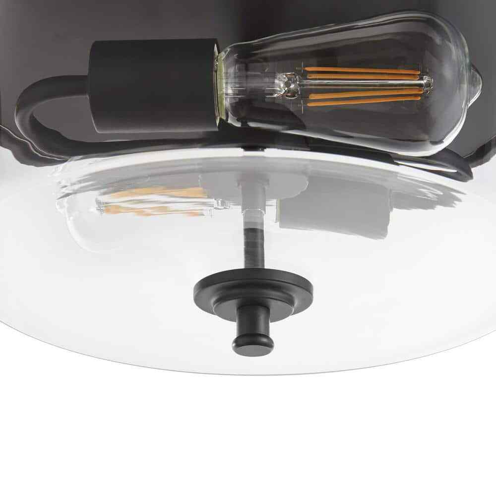 Hampton Bay Manor 13 in. Matte Black Round Flush Mount Industrial Ceiling Light