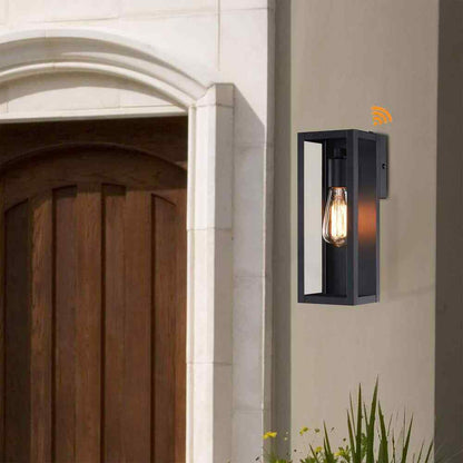 Hukoro Cali utdoor Dusk-To-Dawn Sensor Wall Light w/ Black Finish Glass Shade