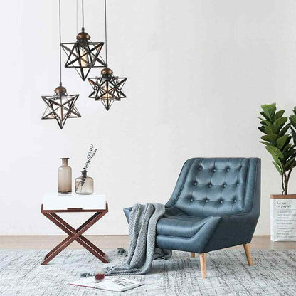 OUKANING 12 in. Brown Antique Moravian Star Pendant Light w/ Metal Glass Shade