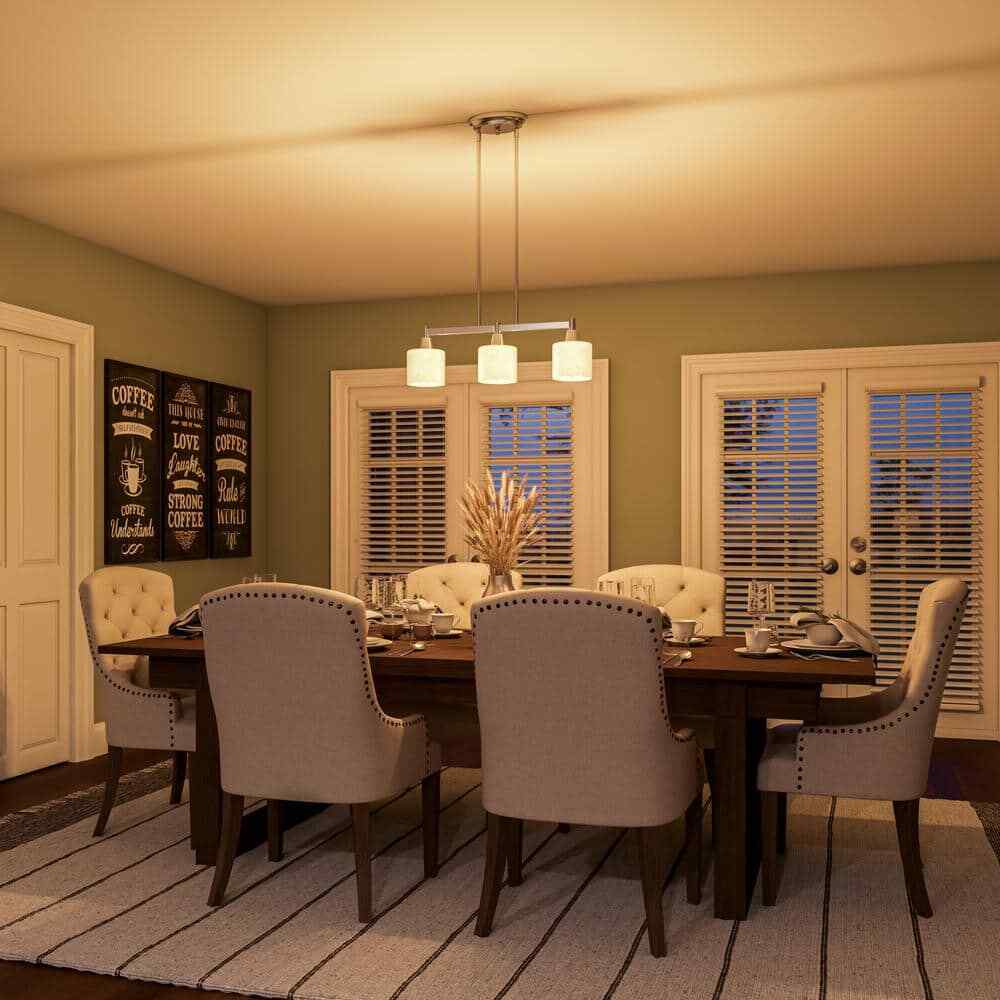 Hampton Bay Oron 3-Light Brushed Steel Island Light with White Glass Shades