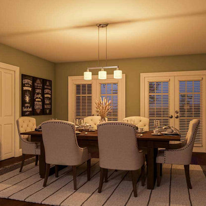Hampton Bay Oron 3-Light Brushed Steel Island Light with White Glass Shades