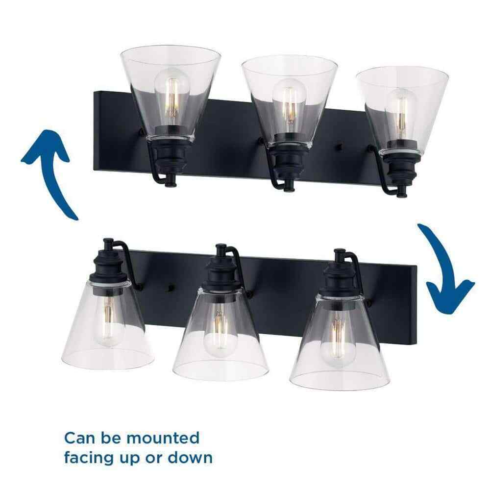 Hampton Bay Manor 24 in. 3-Light Matte Black Industrial Bathroom Vanity Light