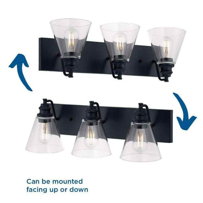 Hampton Bay Manor 24 in. 3-Light Matte Black Industrial Bathroom Vanity Light