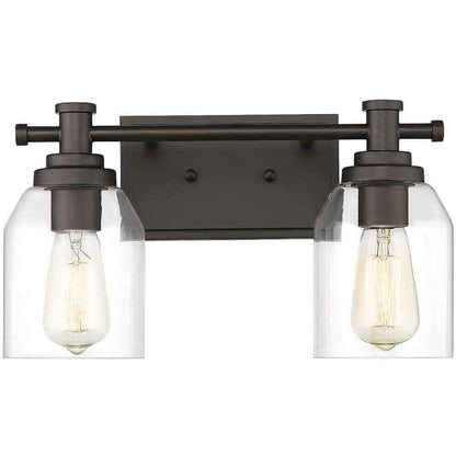 JAZAVA 15 in. 2-Light Oil Rubbed Bronze Vanity Light with Clear Glass Shade