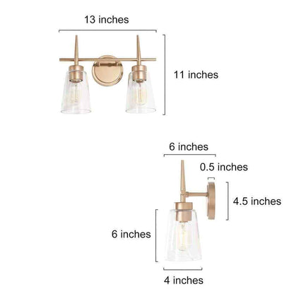 Uolfin Gold Bell 2-Light Modern Powder Room Vanity Light with Clear Glass Shades