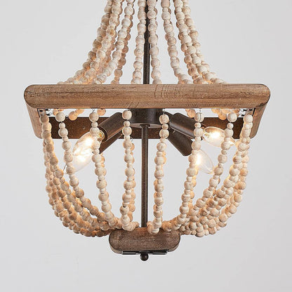 Parrot Uncle Regas 4-Light Farmhouse Weathered Wood Bead Candle Style Chandelier