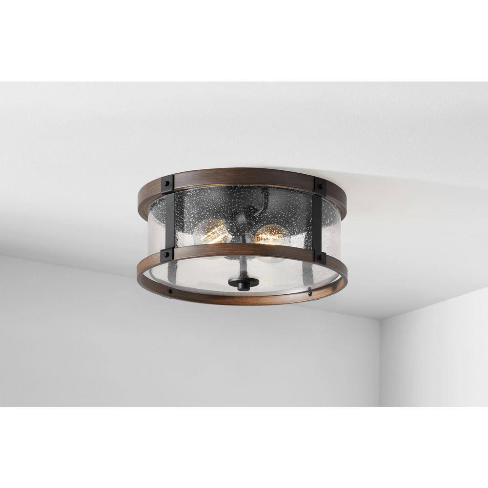 Hampton Bay Richland 2-Light Dark Bronze Flush Mount Clear Seedy Glass