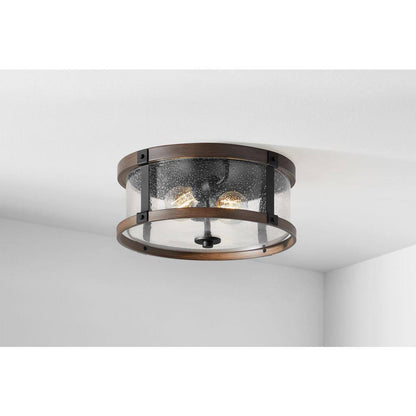 Hampton Bay Richland 2-Light Dark Bronze Flush Mount Clear Seedy Glass