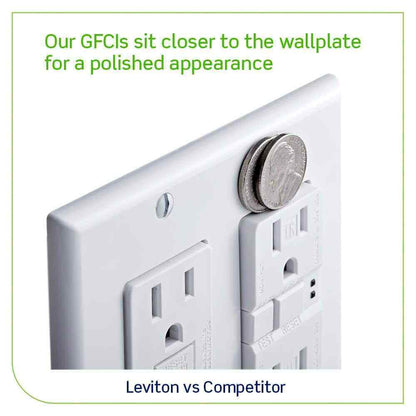 Leviton 20 Amp SmartlockPro Self-Test Slim GFCI Outlet  Audible Trip Alert Ivory