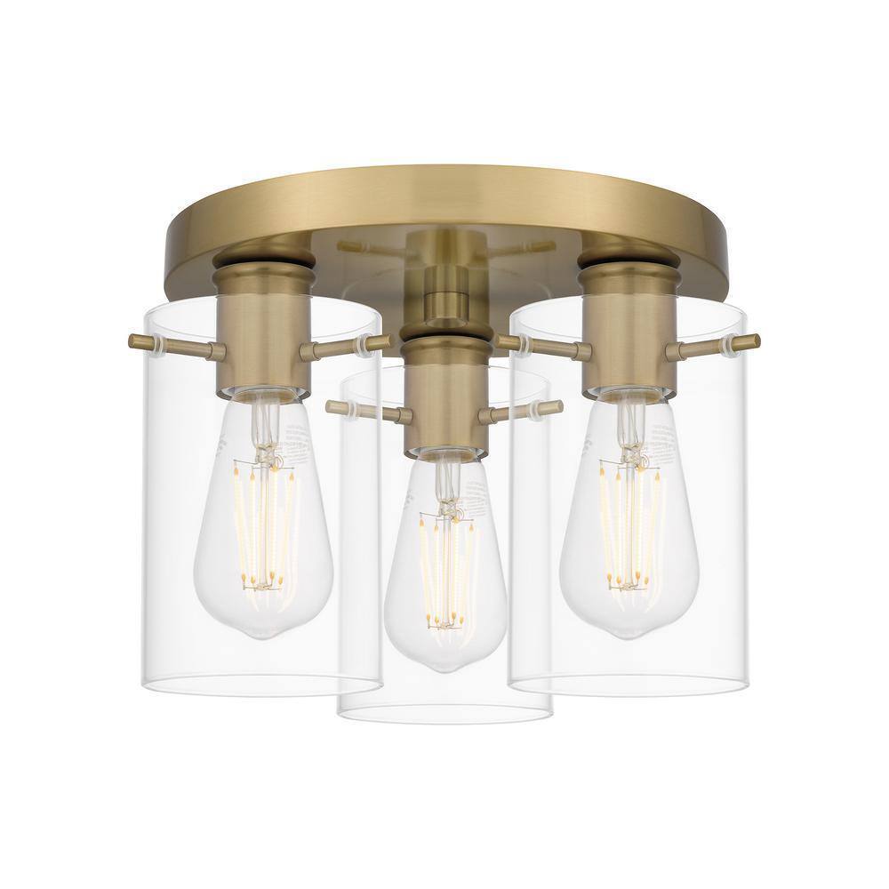 Hampton Bay Regan 11.75 in. 3-Light Brushed Gold Flush Mount