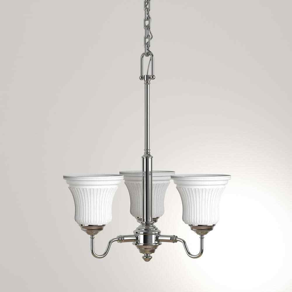 Hampton Bay Creekford 3-Light Brushed Nickel Chandelier w/ Frosted Glass Shades