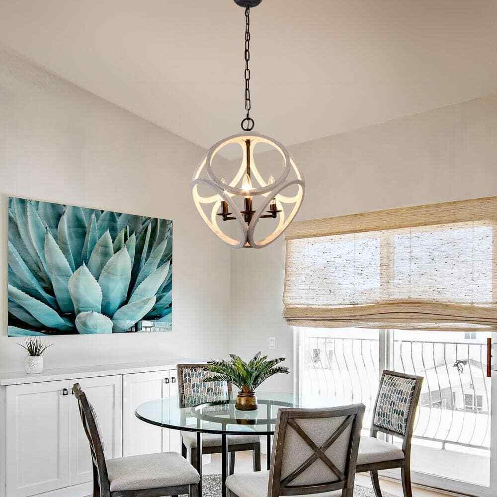 Oaks Aura Chester Rustic 4-Light Distressed White Candle Wood Chandelier