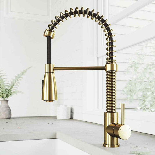 VIGO Brant Single Handle Pull-Down Sprayer Kitchen Faucet in Matte Brushed Gold
