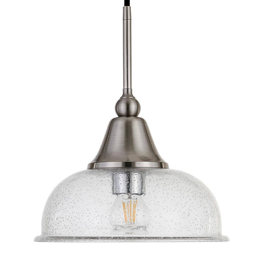 Meyer&Cross Magnolia 1-Light Brushed Nickel Single Pendant w/ Seeded Glass Shade