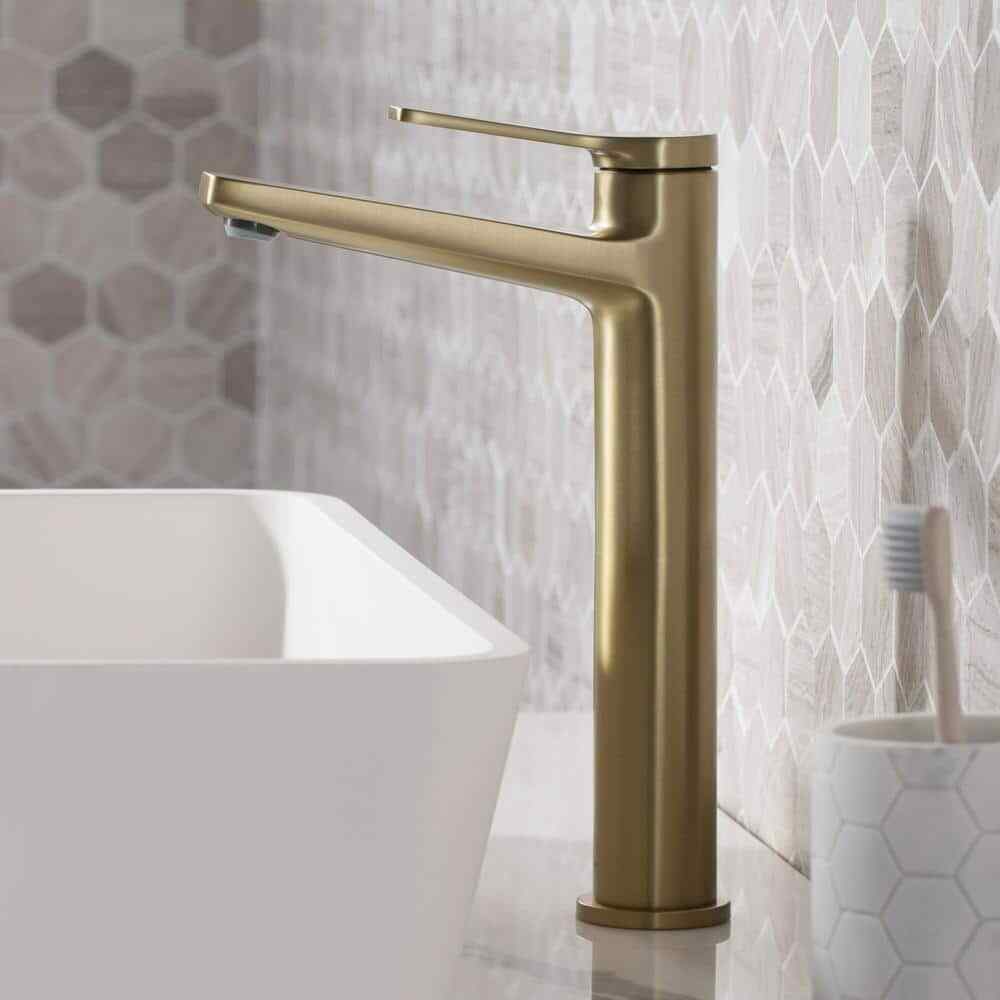KRAUS Indy Single Handle Vessel Sink Faucet in Brushed Gold KVF-1400BG