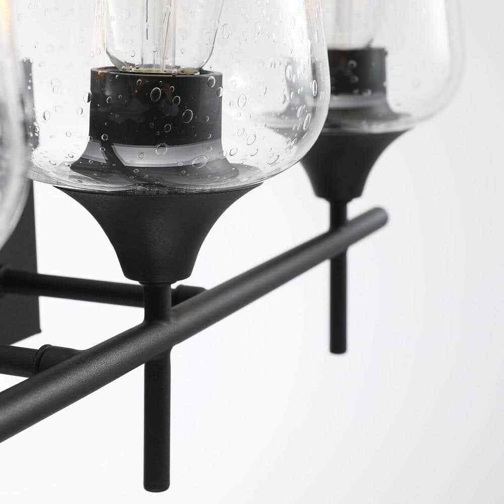 Merra 3-Light Black Bathroom Vanity Light with Seeded Glass Shades