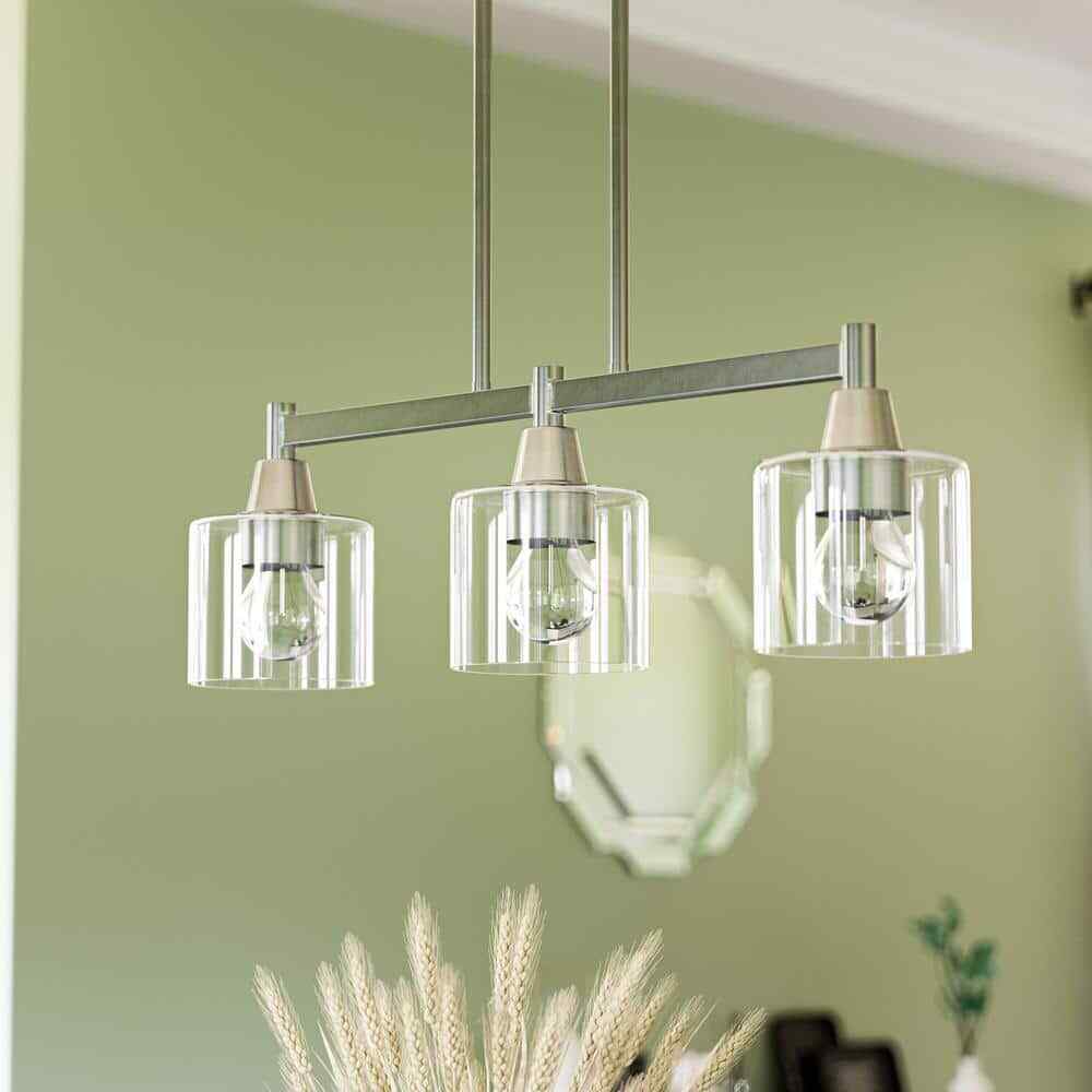 Hampton Bay Oron 3-Light Brushed Nickel Linear Island Pendant Hanging Light