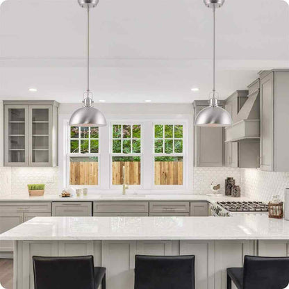 Kira Home Belle Brushed Nickel Bowl Pendant Light w/ Brushed Nickel Metal Shade