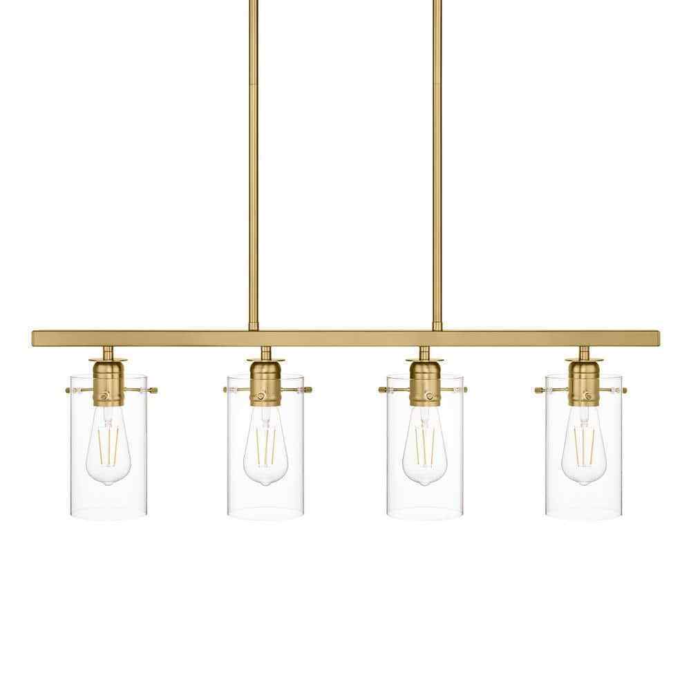 Hampton Bay Regan Brushed Gold Industrial Linear Chandelier  Clear Glass Shades