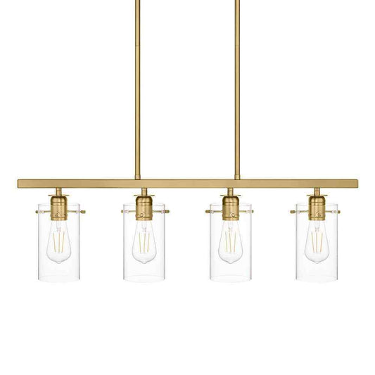 Hampton Bay Regan Brushed Gold Industrial Linear Chandelier  Clear Glass Shades