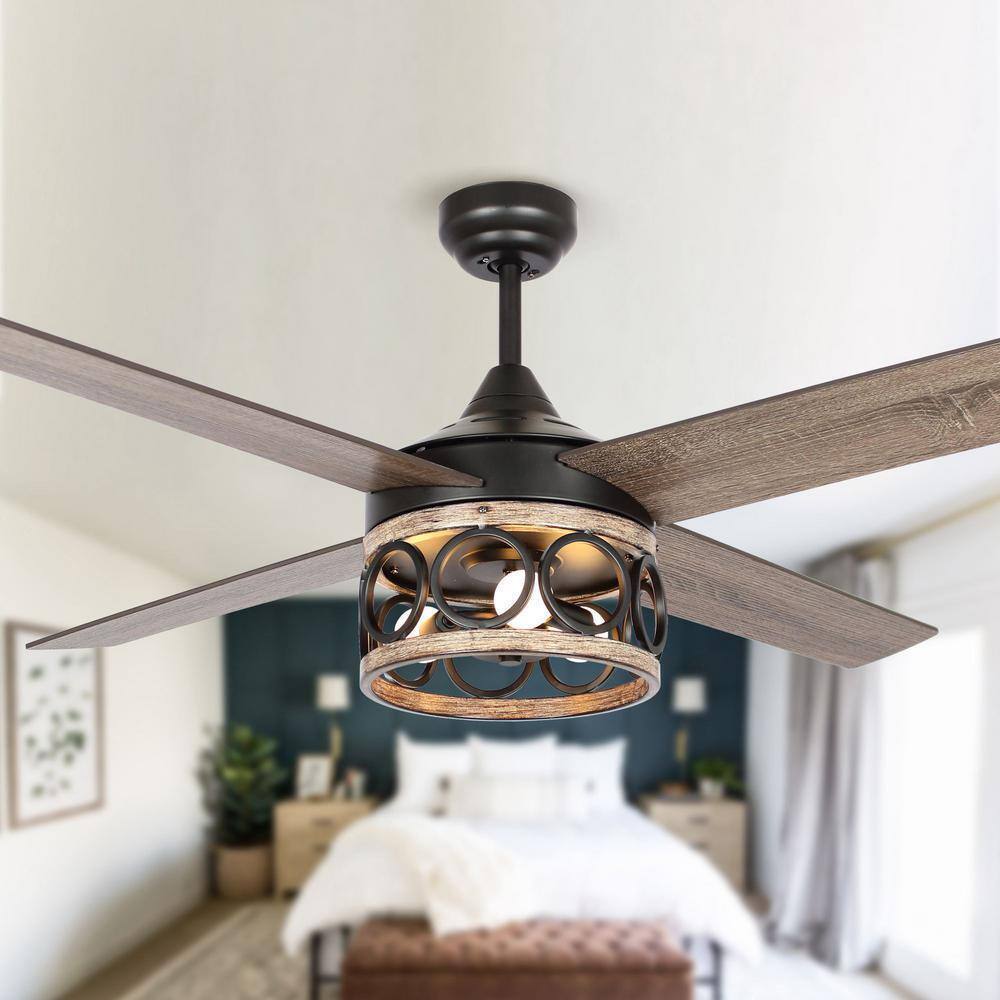 Flint Garden 52 in. Industrial Indoor Matte Black Cage Ceiling Fan