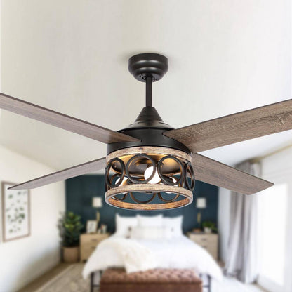 Flint Garden 52 in. Industrial Indoor Matte Black Cage Ceiling Fan