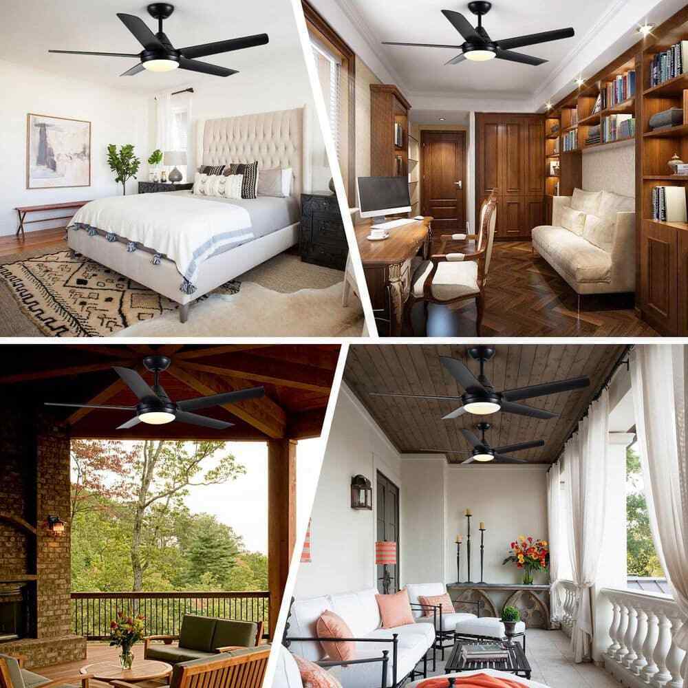 YUHAO 48 in. Dimmable Integrated LED Indoor Black Ceiling Fan w Light and Remote