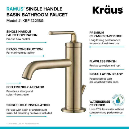 KRAUS Ramus Single Hole Single-Handle Bathroom Faucet w/ Matching Lift Rod Drain