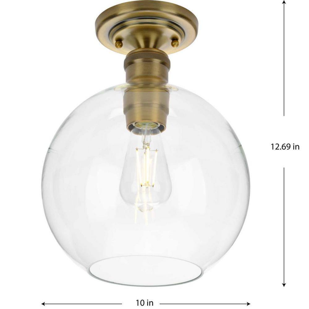 Progress Lighting Hansford Vintage Brass Clear Glass Farmhouse Flush Mount Light