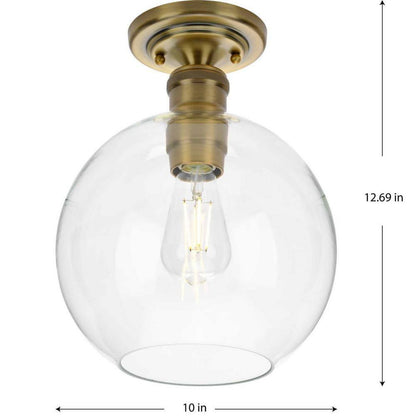Progress Lighting Hansford Vintage Brass Clear Glass Farmhouse Flush Mount Light
