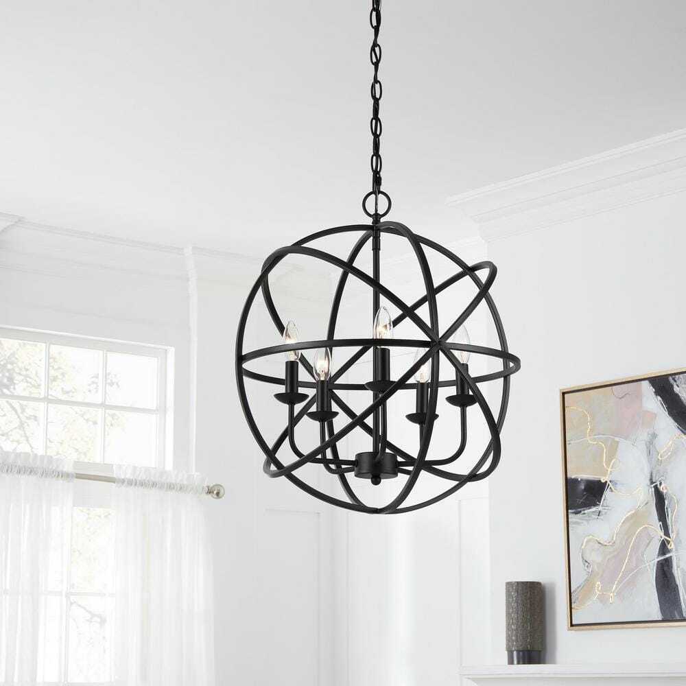 Home Decorators Collection Sarolta Sands Black Chandelier Light Caged Globe