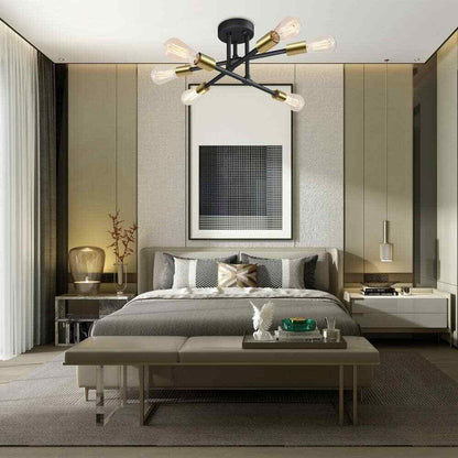 Cedar Hill 17.5 in. 6-Light Black Sputnik Semi-Flush Mount Ceiling Light 410819