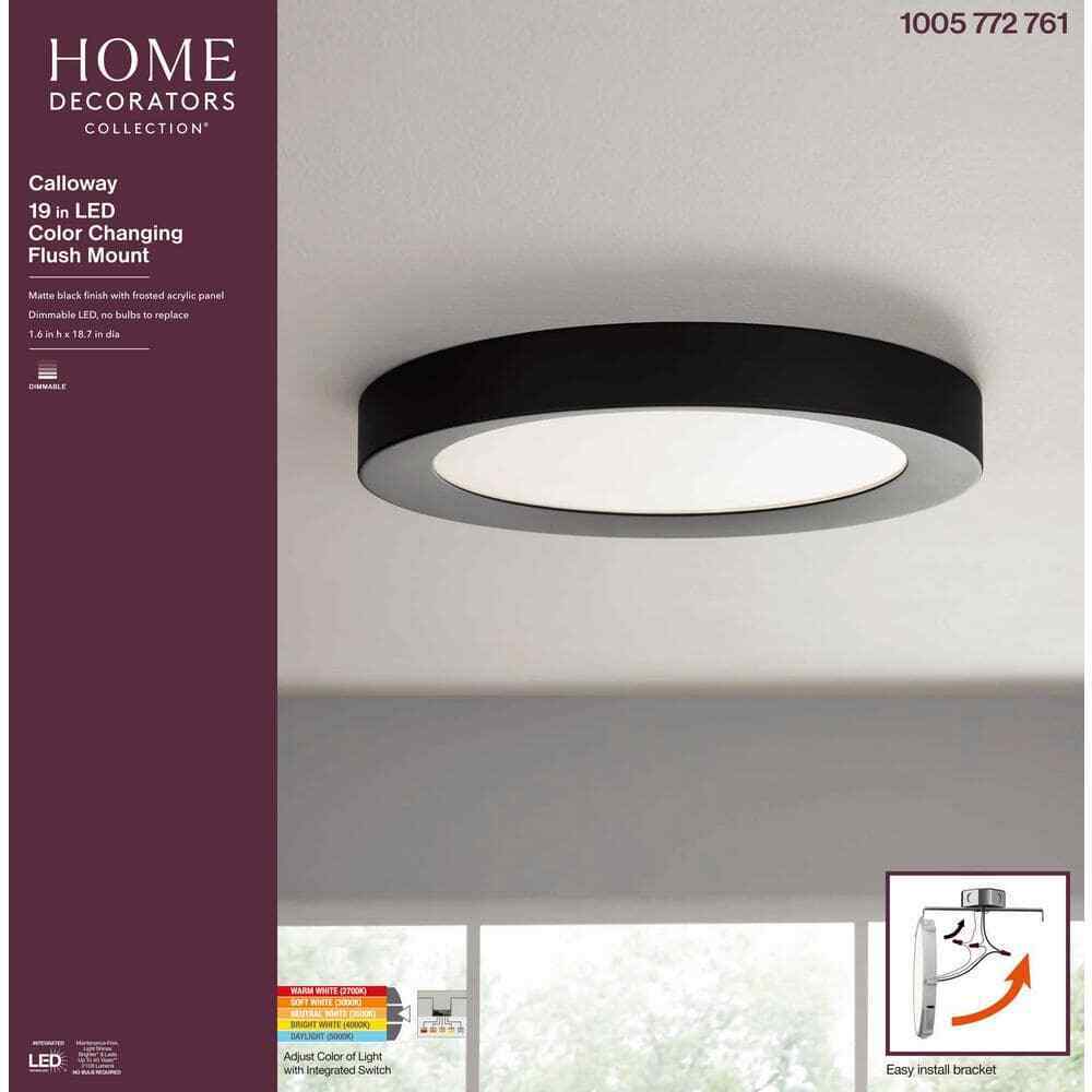 Home Decorators Calloway 19 in. Matte Black Concave Selectable LED Flush Mount