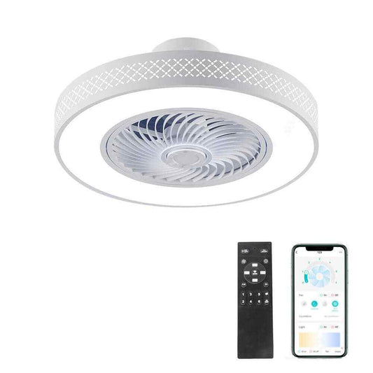 TOZING LED Indoor White Dimmable Matte Modern Cage  Ceiling Fan Light w/ Remote