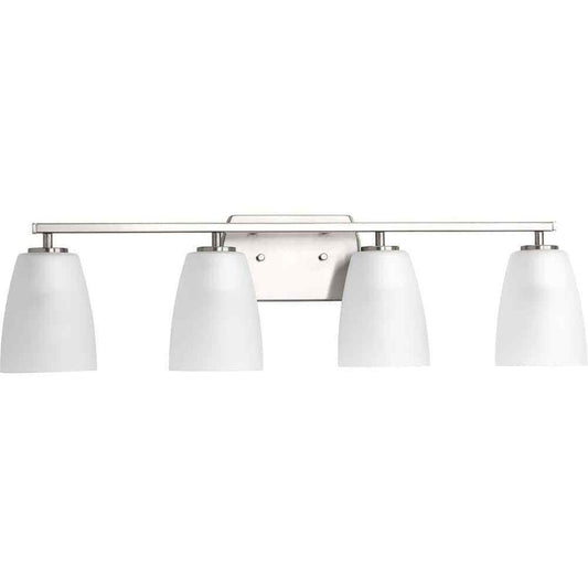Progress Lighting Leap 4-Light Brushed Nickel Etched Glass Modern Bath Vanity