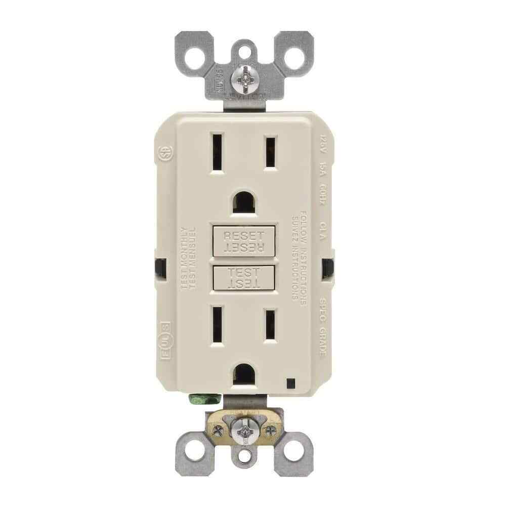 Leviton 15 Amp Self-Test SmartlockPro Slim Duplex GFCI Outlet Light Almond