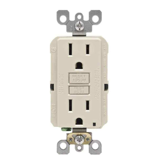 Leviton 15 Amp Self-Test SmartlockPro Slim Duplex GFCI Outlet Light Almond