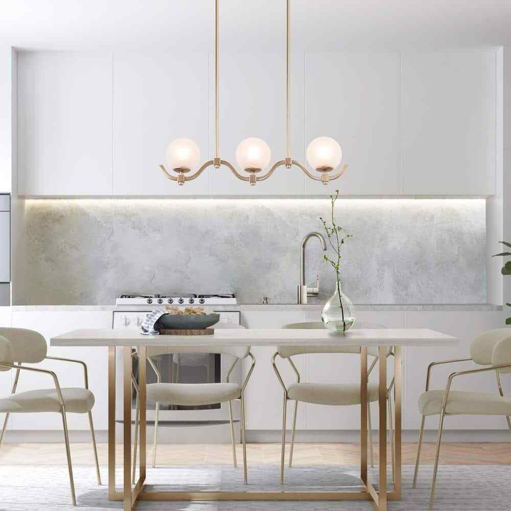 LNC Brass Gold Chandelier 3-Light High Ceiling Light with Frosted Glass Shades