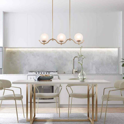 LNC Brass Gold Chandelier 3-Light High Ceiling Light with Frosted Glass Shades