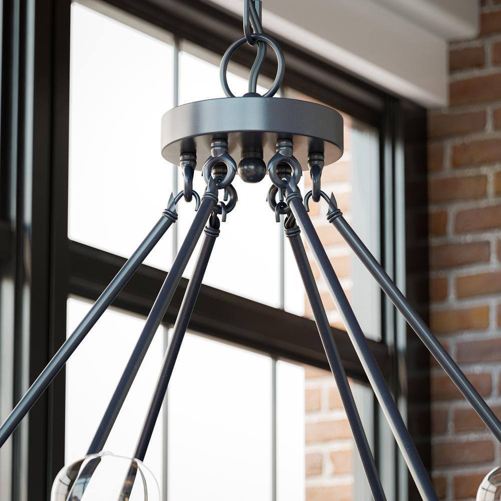 Hampton Bay Stratton 10-Light Black and Woodgrain Wagon Wheel Chandelier
